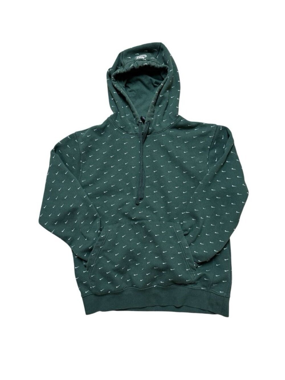 Nike Mini Swoosh Print Hoodie Green Pullover Sweatshirt Medium